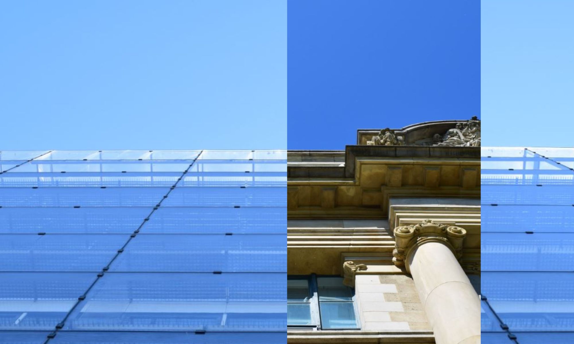 Moderne Glasfassade und historisches Fachgerichtszentrum in Hannover